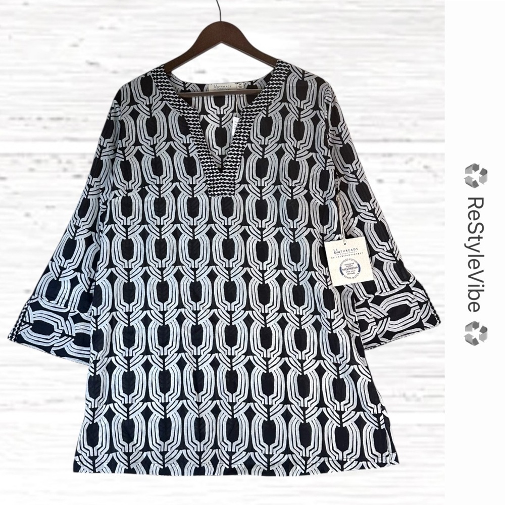 BLUTHREADS by ROCKFLOWERPAPER Women’s Size S Shirt Tunic Kurta NWT Aurora Black